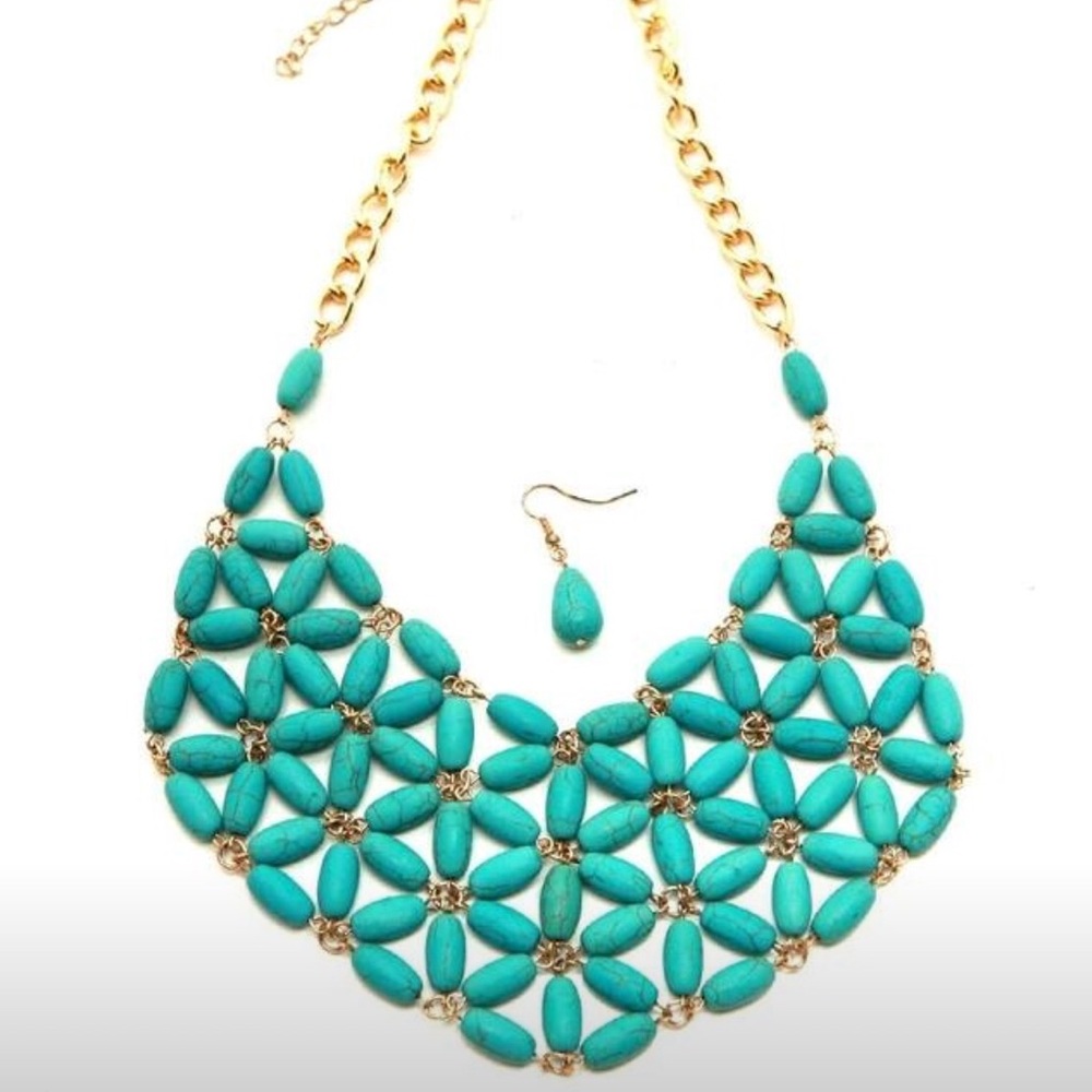 Gorgeous Turquoise Beaded‎ Statement Bib Necklace